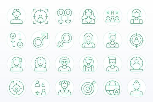 24 Icons for Demographic optimized in Display Perfect 128x128 Thin Line resolution vector