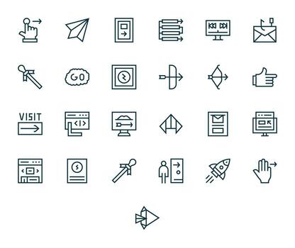 Forward Graphics Pack including 25 Regular Line 64x64 Pixel Aligned Icons vector