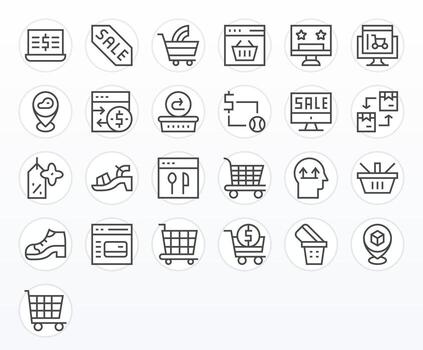 25 64x64 Regular Line Icons optimized for Online Store Detail Enhanced display vector