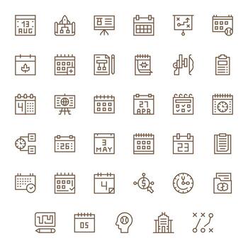 Planning Scalable Set featuring 35 PIXEL Perfect Regular Line High Resolution Icons vector