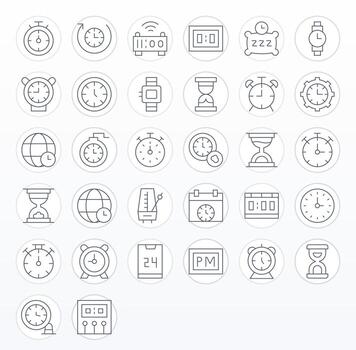 Thin Line Pixel Optimized Icons from Clock Set with 32 High Resolution Icons vector