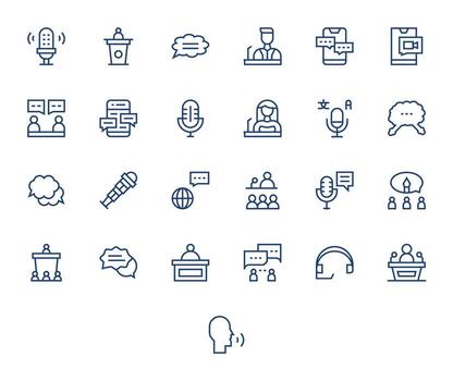 Talk Retina Ready Icon Pack with 25 Regular Line Pixel Optimized Elements vector