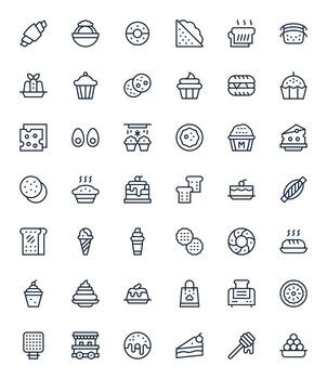 Bakery Icon Toolkit featuring 42 Detail Enhanced 256x256 Regular Line elements vector