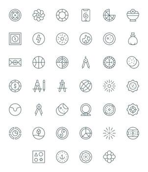 40 256x256 Pixel Aligned Icons for Circle in Thin Line Theme vector