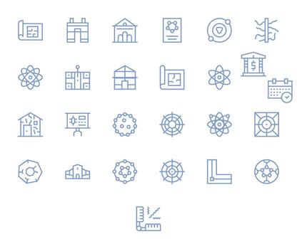 25 Regular Line Pixel Optimized Designs for Schematic 256x256 Icons vector