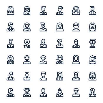 36 Bold Line Icons for User Icon in crisp 256x256 Editable resolution vector