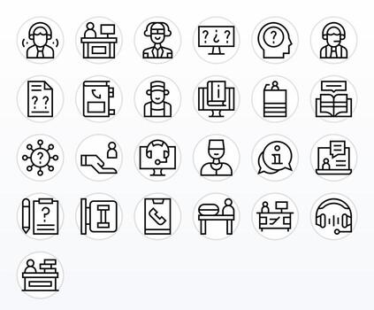 Help Desk Complete Package with 25 High Resolution Regular Line Grid Fitted Icons vector