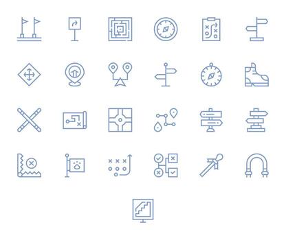 regular línea estilo camino íconos con 25 128x128 píxel alineado diseños vector