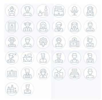 32 Thin Line Icons for Employee in crisp 256x256 Grid Fitted resolution vector