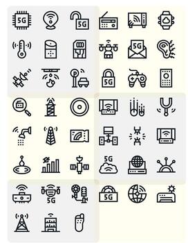 inalámbrico exhaustivo haz con 45 cuadrícula equipado negrita línea alto resolución íconos vector