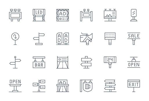 señalización icono arsenal con 24 256x256 Delgado línea píxel optimizado diseños vector