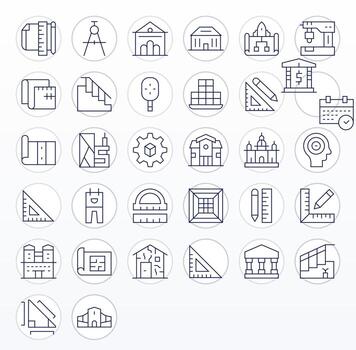 Plano 128x128 icono paquete con 32 Delgado línea píxel alineado elementos vector