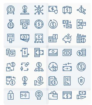 regular línea estilo dinero íconos con 42 128x128 píxel optimizado diseños vector
