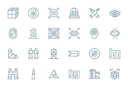 Perspective Comprehensive Bundle with 24 Grid Fitted Thin Line 128x128 Icons vector