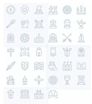 40 Thin Line PIXEL Perfect Icons tailored for Medieval High Resolution interface vector