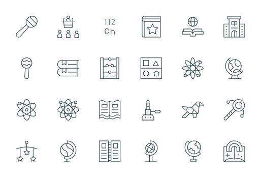 Educational Complete Package with 24 High Resolution Thin Line Pixel Aligned Icons vector