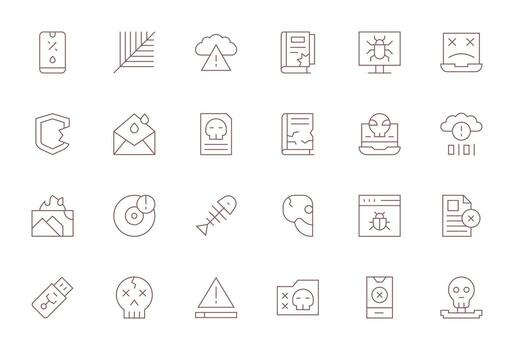 24 128x128 Icons for Corrupted in Editable Thin Line Format vector