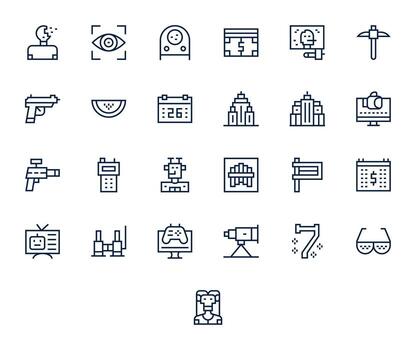 25 256x256 Icons for Pixelated in PIXEL Perfect Regular Line Format vector