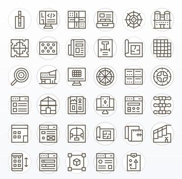 35 Icons for Layout optimized in Pixel Optimized 256x256 Regular Line resolution vector