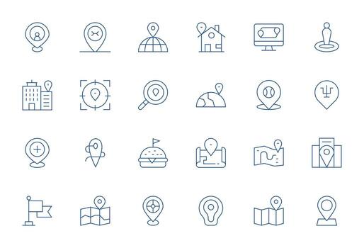 24 Thin Line Grid Fitted High Resolution Icons from Pinpoint Location Suite vector