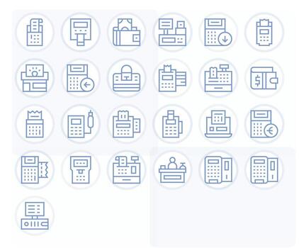 25 Pixel Aligned High Resolution Icons for Cash Register in elegant Regular Line design vector