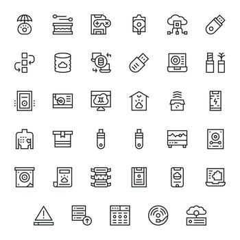 35 Icons for Backup optimized in Pixel Aligned 64x64 Regular Line resolution vector