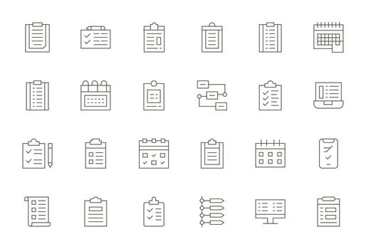 24 Icons inspired by Tasks in Editable Retina Ready Thin Line quality vector