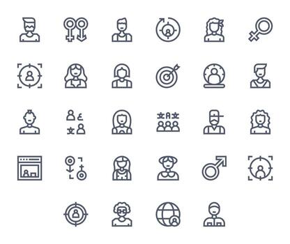 28 Grid Fitted Bold Line Icons designed for Demographic Interface vector