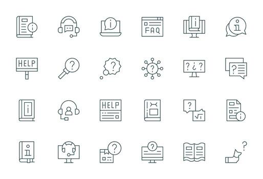 Faq Icon Toolkit featuring 24 Editable 256x256 Thin Line elements vector