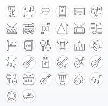 32 Delgado línea íconos diseñado para ritmo en 256x256 detalle mejorado formato vector
