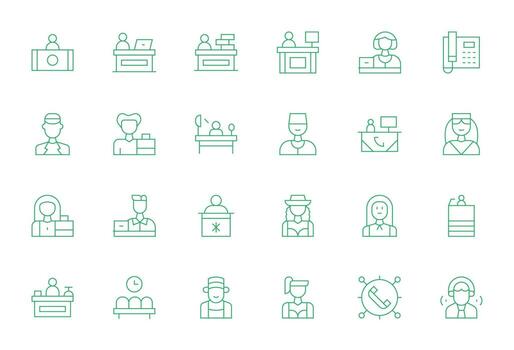 Receptionist Icon Toolkit featuring 24 Grid Fitted 256x256 Thin Line elements vector