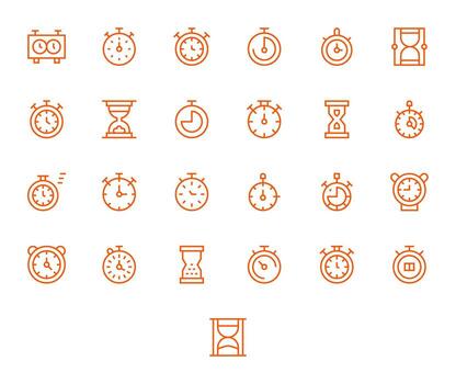 Elapsed Time featuring 25 High Resolution Icons in Regular Line Design vector