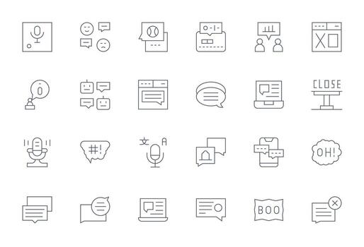 Dialog Icon Repository containing 24 Thin Line High Resolution Editable graphics vector
