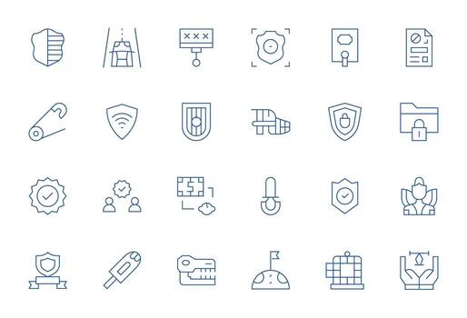 Secure Icon Library with 24 Thin Line 256x256 Grid Fitted Designs vector