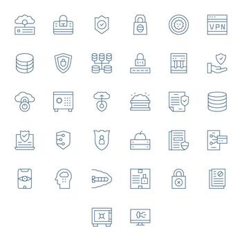 32 128x128 Icons for Data Security in Pixel Aligned Thin Line Format vector
