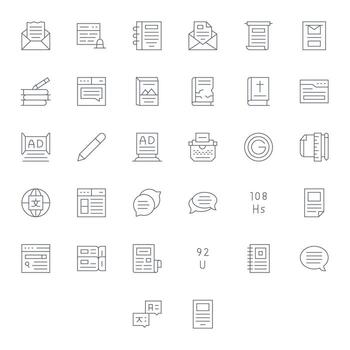 Text Icon Library with 32 Thin Line 256x256 Pixel Optimized Designs vector