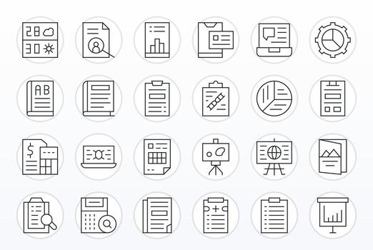 Report Icon Set with 24 Thin Line High Resolution Pixel Optimized Graphics vector