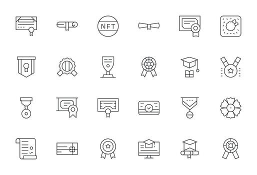 Certificate Modern Collection with 24 Thin Line High Resolution Editable Icons vector