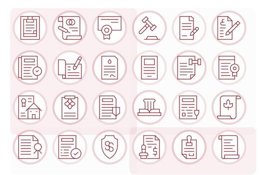 Legal Document Visual Pack containing 24 Thin Line Display Perfect Icons vector