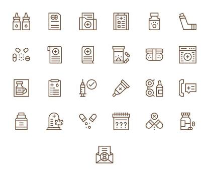 Prescription Icon Toolkit featuring 25 PIXEL Perfect High Resolution Regular Line elements vector