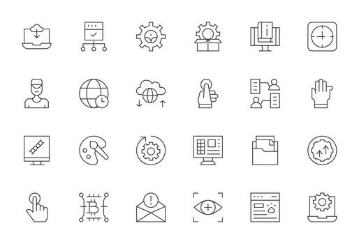 24 Editable Icons themed around Software in 64x64 Thin Line format vector