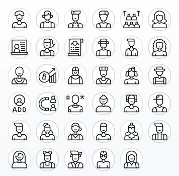35 Regular Line Pixel Optimized Icons for Signup Graphics vector