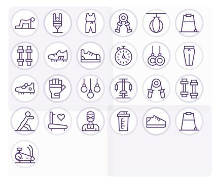 Workout Scalable Set featuring 25 Pixel Optimized Regular Line High Resolution Icons vector