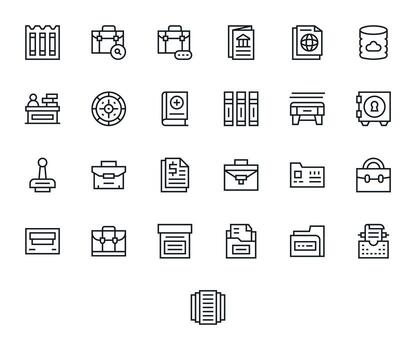 25 Regular Line Icons designed for Documents in 64x64 Pixel Optimized format vector