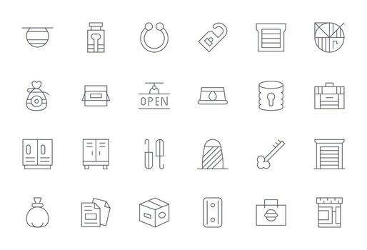 24 Icons for Closed optimized in Pixel Optimized 64x64 Thin Line resolution vector