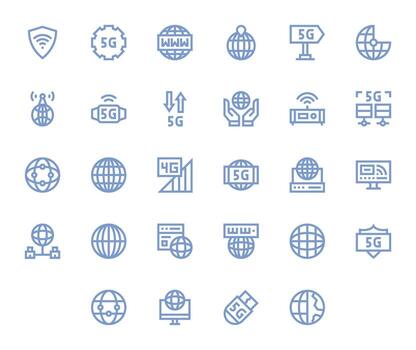 Internet Access Detail Enhanced Set with 28 128x128 Bold Line Icons vector