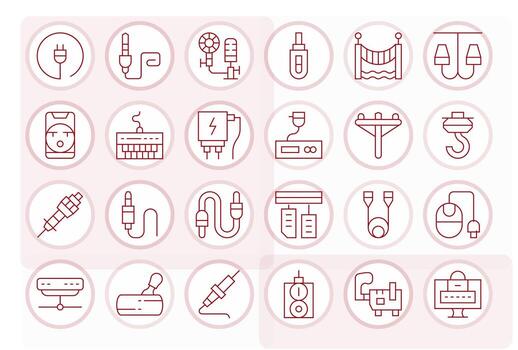 24 128x128 Thin Line Icons optimized for Cable Pixel Aligned display vector