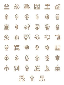 45 negrita línea íconos desde árbol en alto resolución monitor Perfecto calidad vector