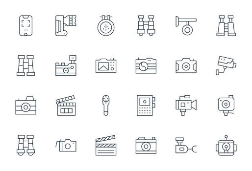 24 Icons for Camera optimized in Editable 64x64 Thin Line resolution vector