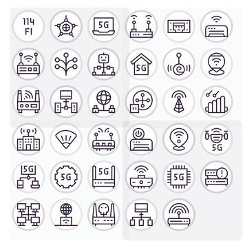 35 regular línea píxel alineado íconos para enrutador gráficos vector
